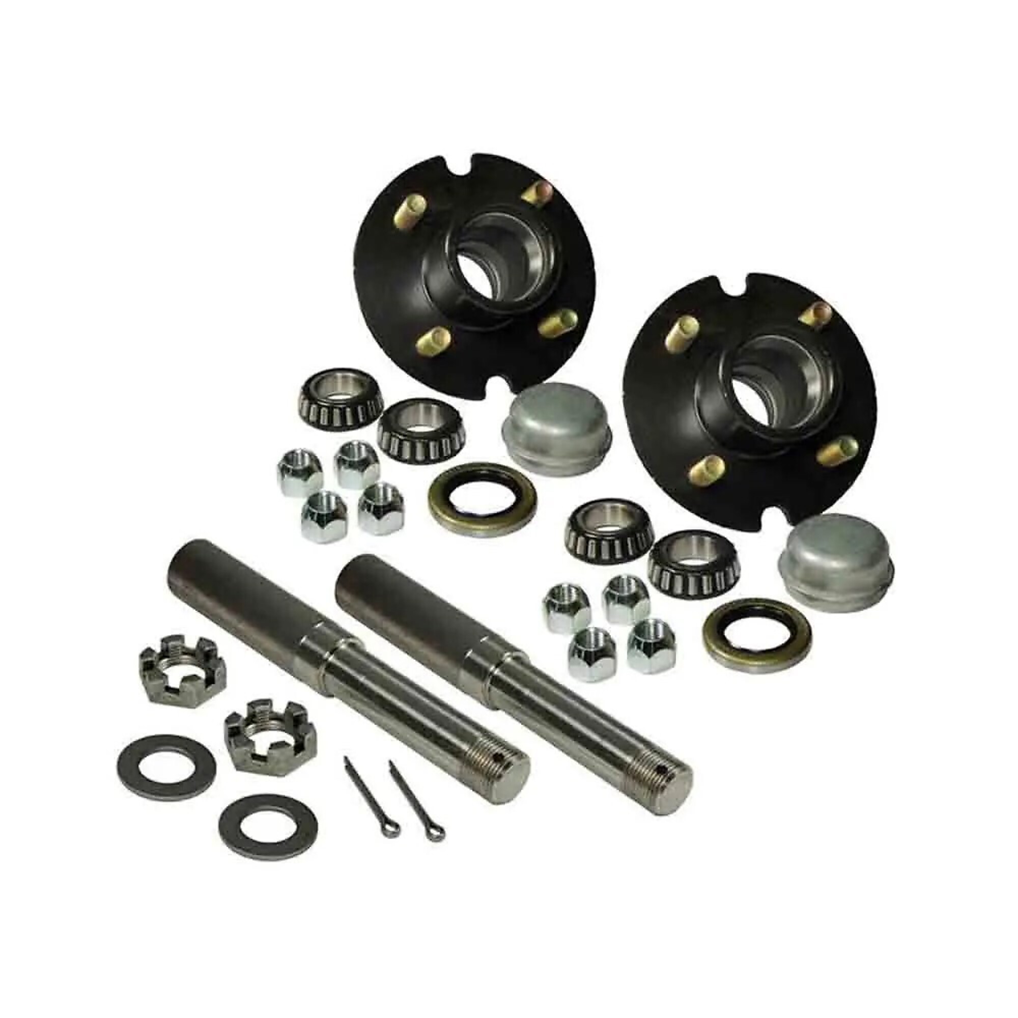 Rigid Hitch, Pair of 4-Lug Hub/Spindle End Units, Fits 1.5in Round Tube, Spindles for 1 Inch ID Bearings, 1250lb Capacity Per Hub, Model# AKRD-200044